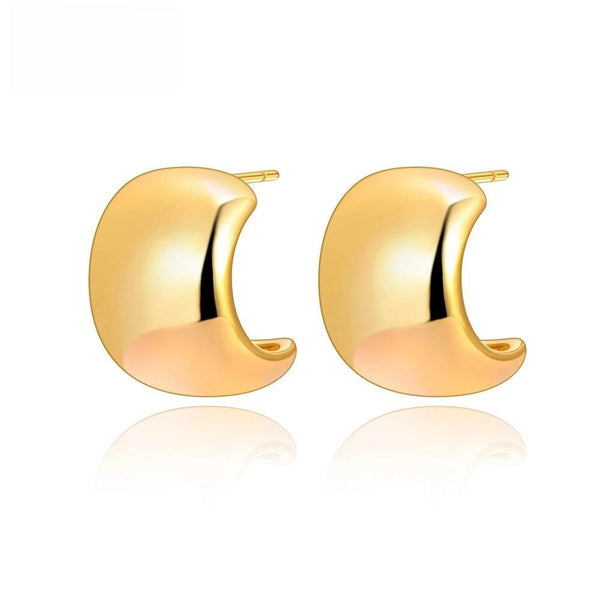 Pendientes de aro con forma de C, pulidos a mano y de superficie lisa para mujer.