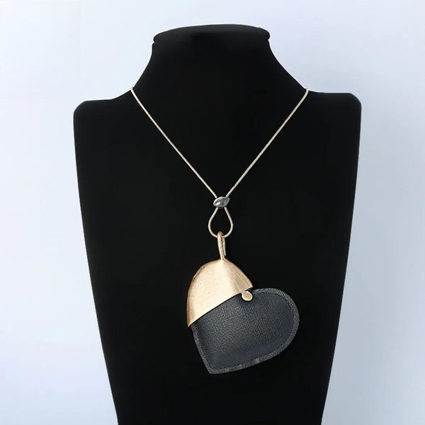 Fashion Heart Pendant Long Chains Colar Necklace Vintage Jewelry for Women