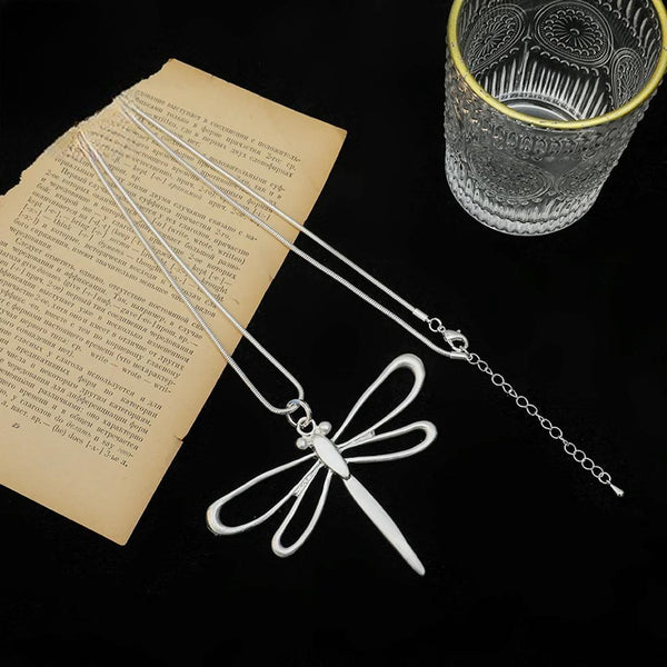 Long Chains Silver Color Dragonfly Pendants Necklace