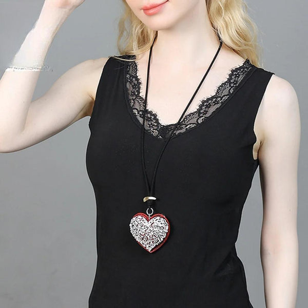 Collar vintage de corazón dulce, cadena larga, para el Día de San Valentín para mujer