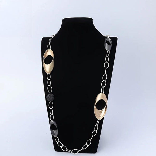 Collar geométrico de cadena larga con piedras volcánicas para San Valentín, estilo vintage, para mujer.