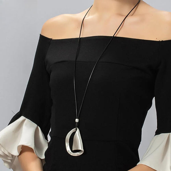 New In Long Chains Collar Necklace Silver Color Kpop Fashion Geometric Pendant