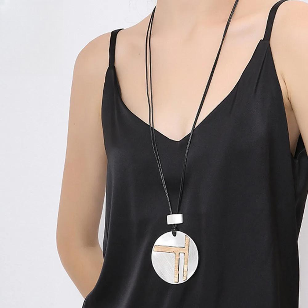 Fashion Goth Round Long Chains Collar Necklace Geometric Suspension Pendant for Women