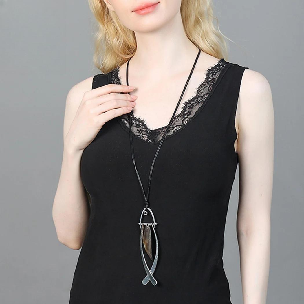 Gothic Necklace with Silver Color Fish Suspension Pendant