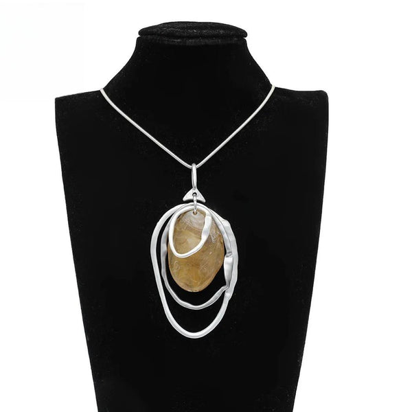 Collar vintage con colgantes de cuentas de piedra grandes y cadena larga para mujer