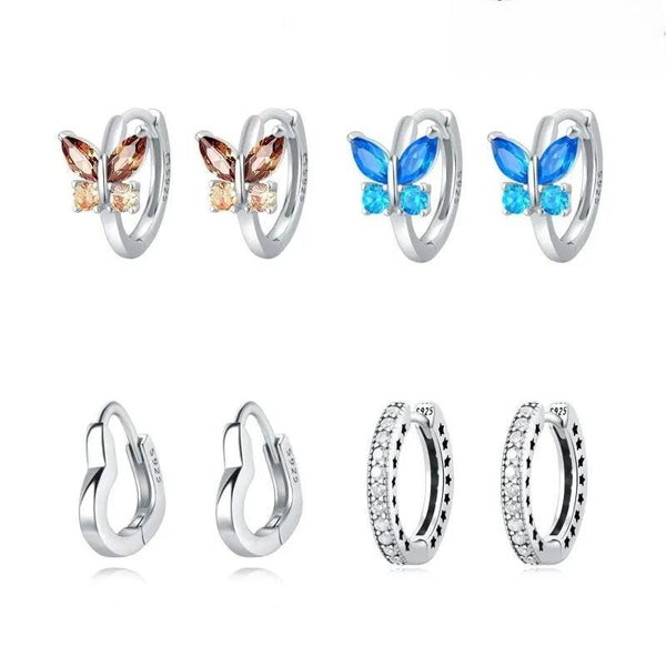 Original 925 Sterling Silver Butterfly Earrings Sparkling Love Heart Ear Studs Earrings For Women
