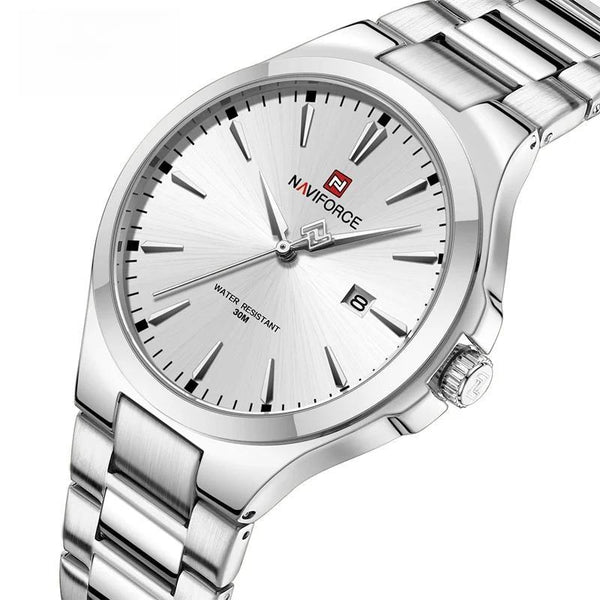 Reloj de cuarzo de moda para hombre, reloj de pulsera de acero inoxidable de lujo para negocios, reloj con fecha resistente al agua