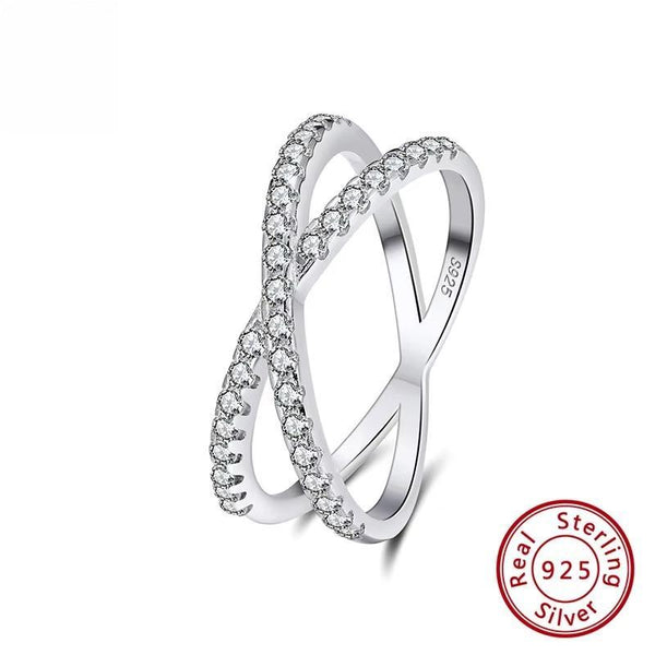 Cross X Pave Ring Real 925 Sterling Silver Rings for Women
