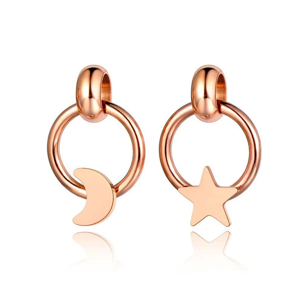 Pendientes de fiesta de acero inoxidable y titanio con diseño original, con forma de estrella y luna bohemios.