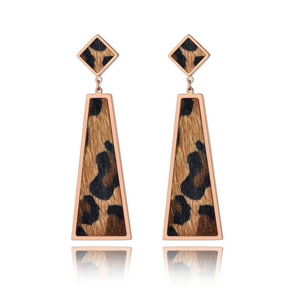 Pendientes colgantes geométricos de piel de leopardo para mujer
