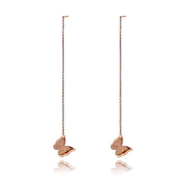 Pendientes largos de mariposa con borlas de acero inoxidable de moda para mujeres y niñas.