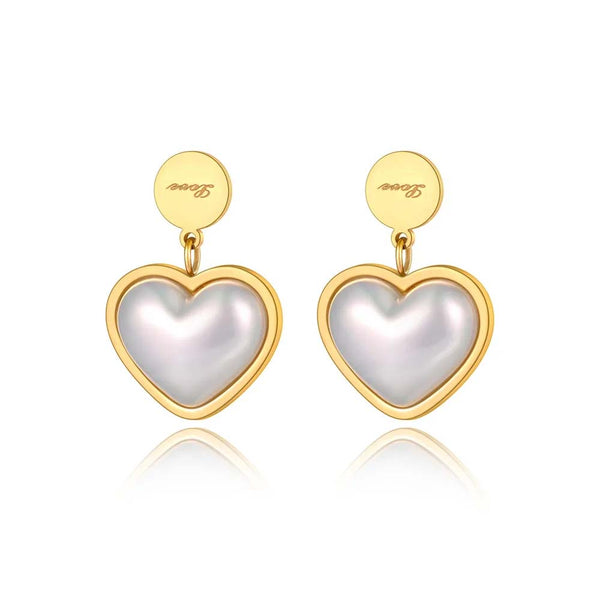 Pendientes de acero inoxidable con forma de corazón y perla blanca estilo oficina para mujeres y niñas.