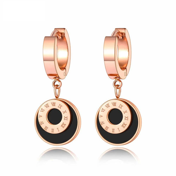 Pendientes de aro vintage de acero inoxidable con números romanos para mujer