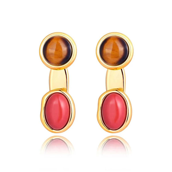 Pendientes de acero inoxidable con piedra de ojo de tigre para mujeres y niñas.