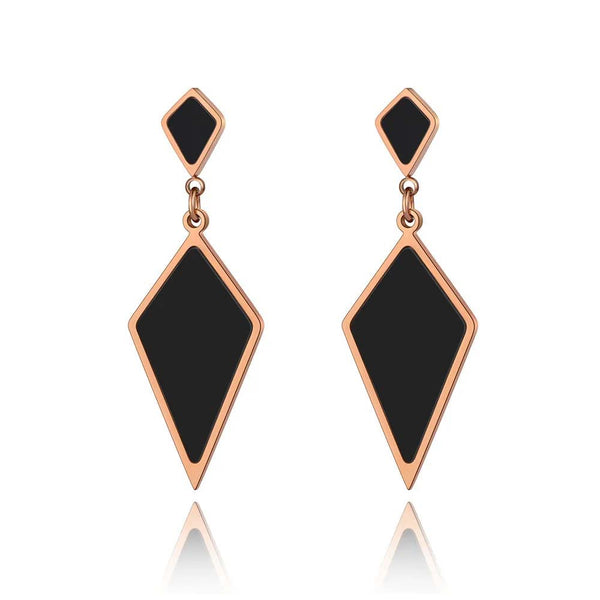 Pendientes geométricos de acrílico negro y acero inoxidable de titanio de moda