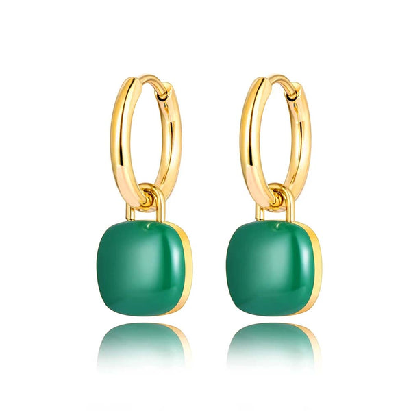 Pendientes de aro con dije cuadrado de acero inoxidable 316L de moda