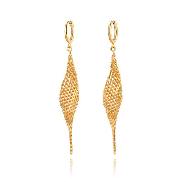 Pendientes de aro de acero inoxidable con forma de red geométrica de moda