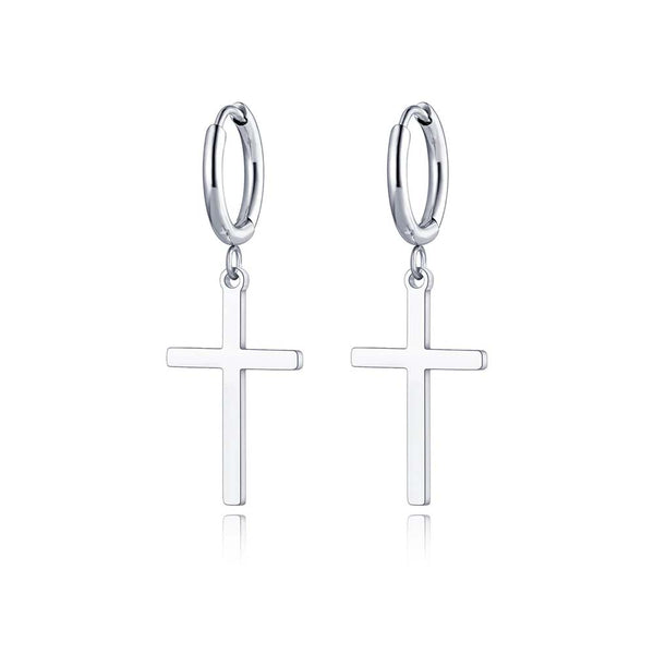 Pendientes de cruz de acero inoxidable y titanio con diseño religioso punk, con dijes bohemios para fiestas.