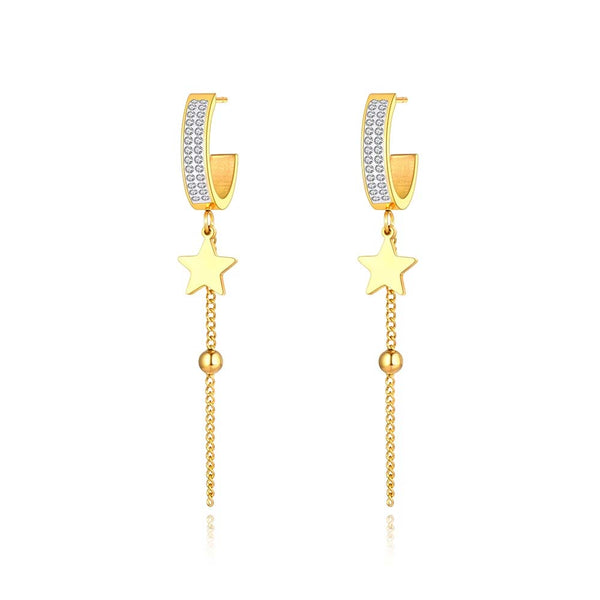 Pendientes de borla con cadena y estrella chapados en oro para mujer