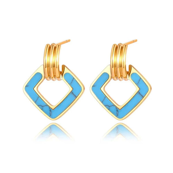 Pendientes acrílicos cuadrados geométricos blancos, negros y azules para mujer