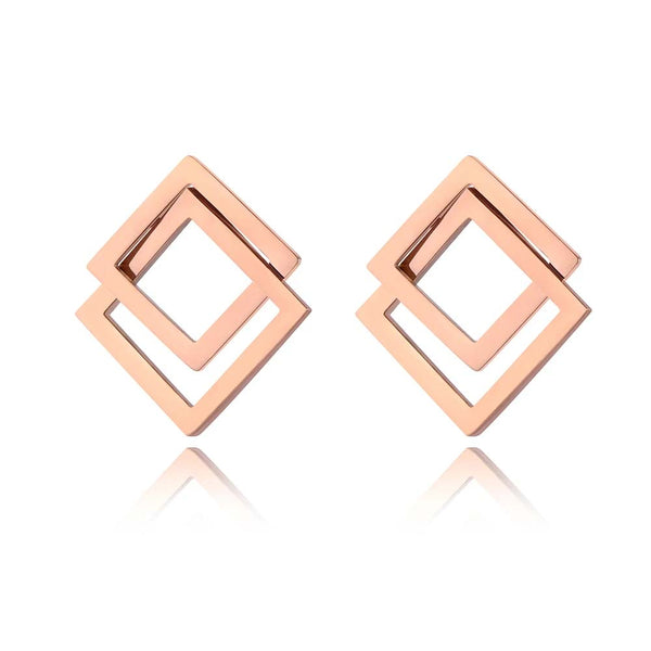 Pendientes de titanio y acero inoxidable con doble cuadrado hueco de moda