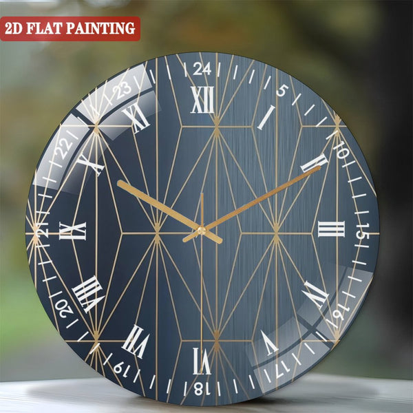 Clocks Wall Decor: Diamond Triangle Geometric Lines Glass Wall Clock,  Navy Blue  Metallic Texture Decor Wall Clock, for Homes, Bars, Offices, Man Caves, Garages, And Living Rooms. Style 12×12inch(30×