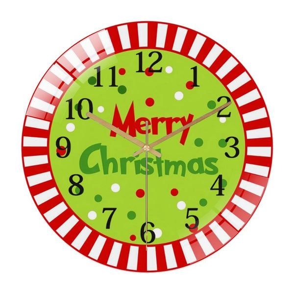Decor Wall Clock: Red And Green Merry Christmas Glass Wall Clock,Merry Christmas Decor Wall Clock  for Homes, Bars, Offices, Man Caves, Garages, And Living Rooms .Also Makes A Great Gift.