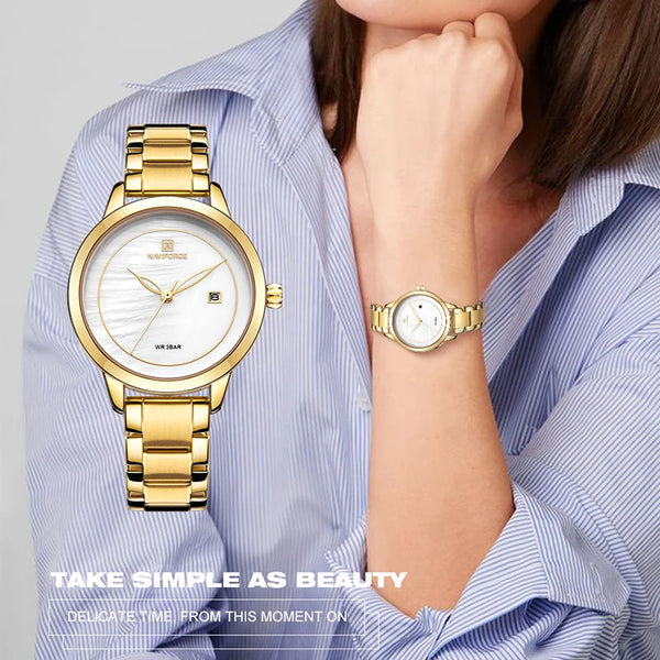 Reloj de lujo dorado para mujer, reloj de pulsera informal de moda.