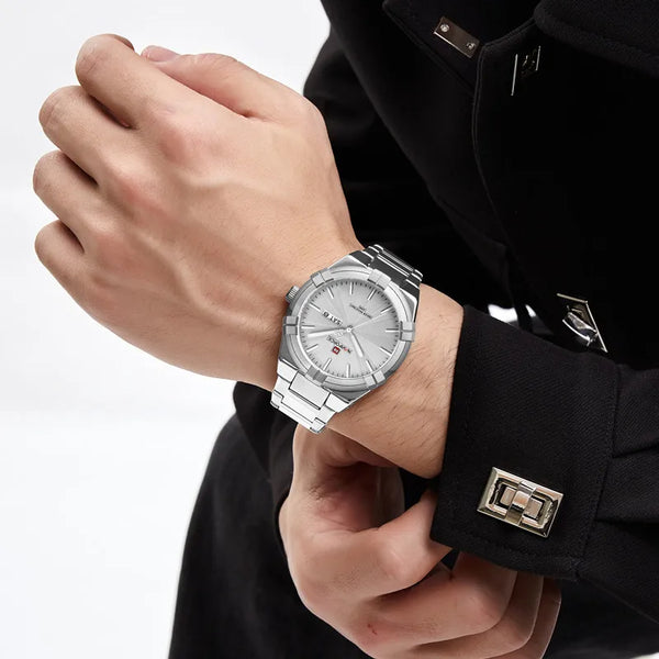 Reloj deportivo de negocios para hombre, resistente al agua, de acero inoxidable, de cuarzo.