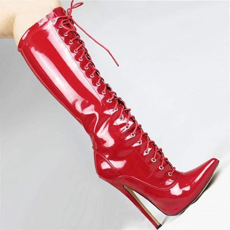 Fashion patent leather boots female spring autumn pointed toe Knee-High boots women