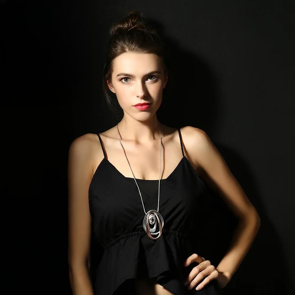 Trendy Crystal Gold Color Pendant Long Necklace Women Jewelry Chain Necklace Pendants