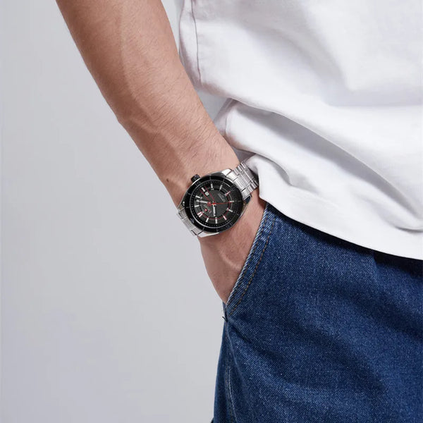 Reloj de pulsera deportivo de moda para hombre, de acero inoxidable, de cuarzo, resistente al agua
