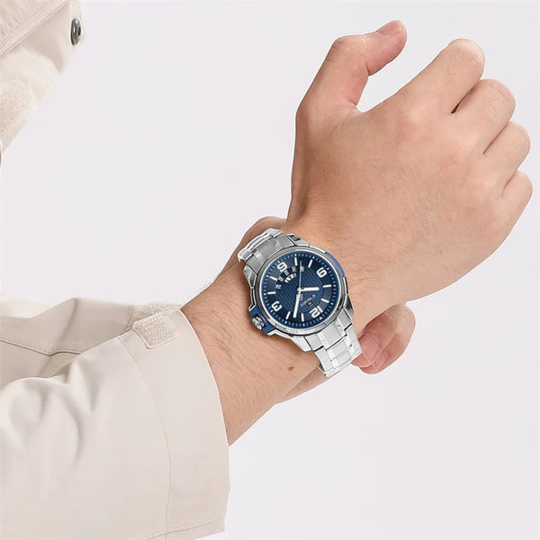 Reloj deportivo para hombre, correa de acero inoxidable, reloj militar de cuarzo para hombre.