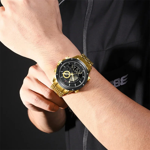 Relojes deportivos para hombre, reloj de pulsera de cuarzo con doble pantalla, reloj luminoso digital resistente al agua y militar.