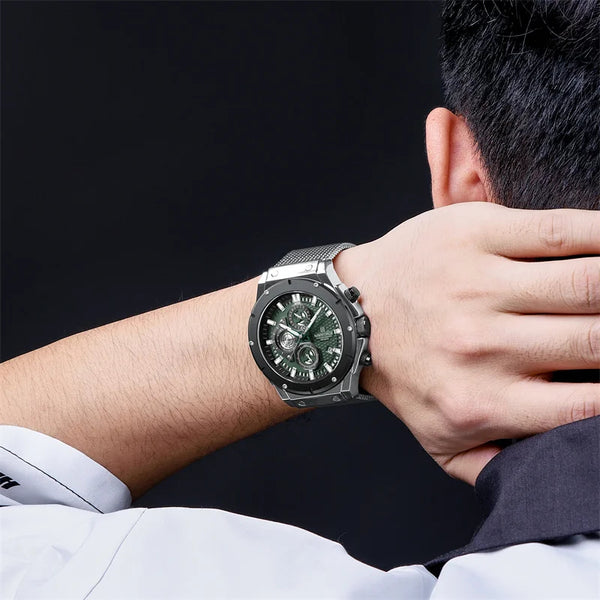 Reloj de pulsera deportivo de lujo con correa de acero inoxidable para hombre, de cuarzo, resistente al agua y con cronógrafo.
