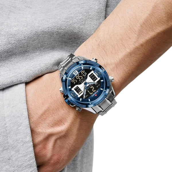 Relojes de pulsera analógicos digitales de cuarzo con pantalla LCD de acero inoxidable para hombre