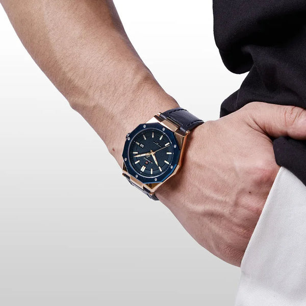 Relojes de lujo para hombre, con correa de cuero, deportivos, de cuarzo, para negocios
