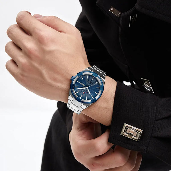 Reloj de pulsera de cuarzo para hombre, deportivo, resistente al agua, de acero inoxidable, de lujo, para negocios, regalo