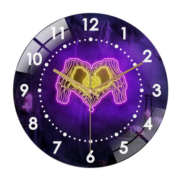 Decor Wall Clock: Heart Skeleton   Glass Wall Clock,Skeleton Flower Decor Wall Clock for Homes, Bars, Offices, Man Caves, Garages, And Living Rooms .Also Makes A Great Gift. Style 12×12inch(30×30cm)