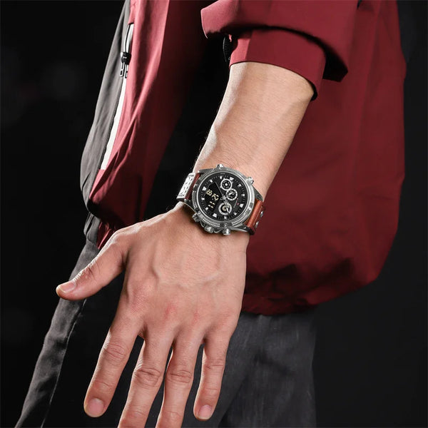 Relojes para hombre, reloj de pulsera deportivo de cuarzo con alarma militar y doble pantalla