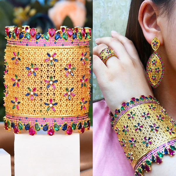 Trendy New Luxury Noble Women Gorgeous Necklace Bangle Earrings Ring 4 PCS for Women