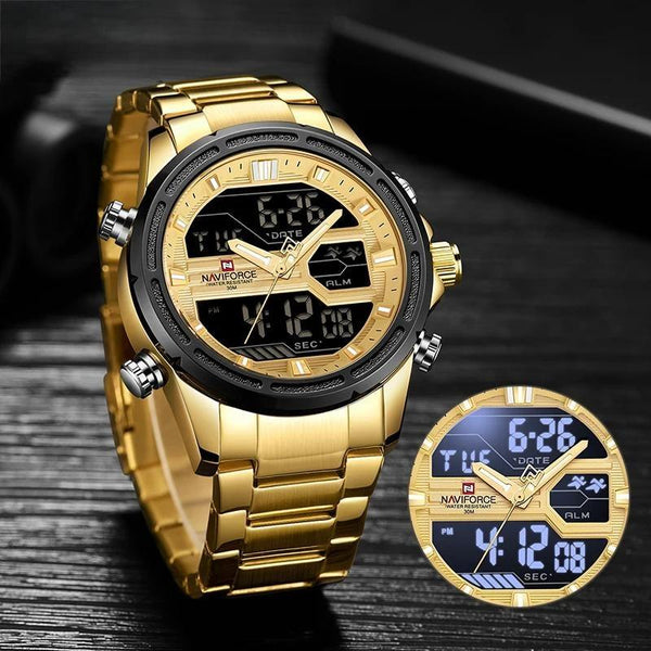 Reloj de pulsera digital de cuarzo analógico de lujo resistente al agua con pantalla LCD luminosa creativa para hombre