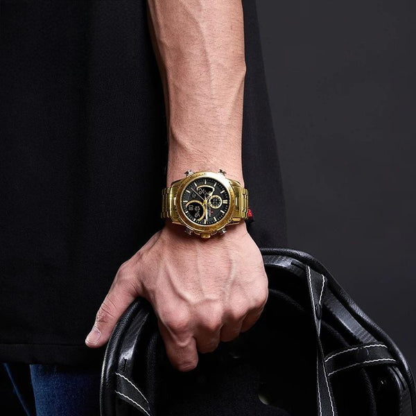 Relojes de pulsera de lujo para hombre, de oro, de acero inoxidable y cuarzo, para negocios.