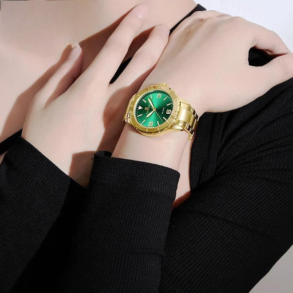 Relojes de pulsera de lujo para mujer, de moda, dorados y verdes