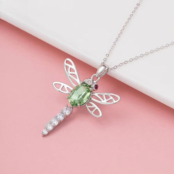 925 Sterling Silver Dragonfly Pendants Necklace with Austrian Crystal Fashion Pendant