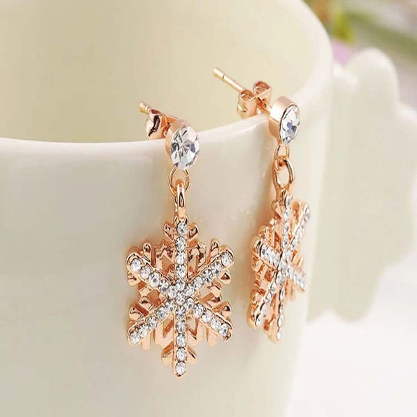 Pendientes de copos de nieve de cristal en color oro rosa de moda