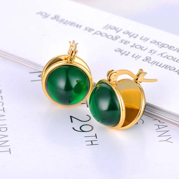 Pendientes de acero inoxidable con piedra de cristal azul, verde y rojo para mujeres y niñas.