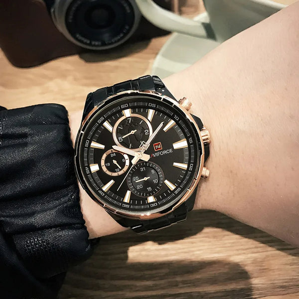 Relojes de lujo de acero inoxidable para hombre, reloj de pulsera resistente al agua, reloj clásico de cuarzo con fecha.