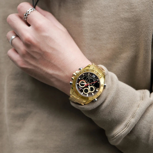 Relojes para hombre Reloj deportivo digital de cuarzo dorado de lujo