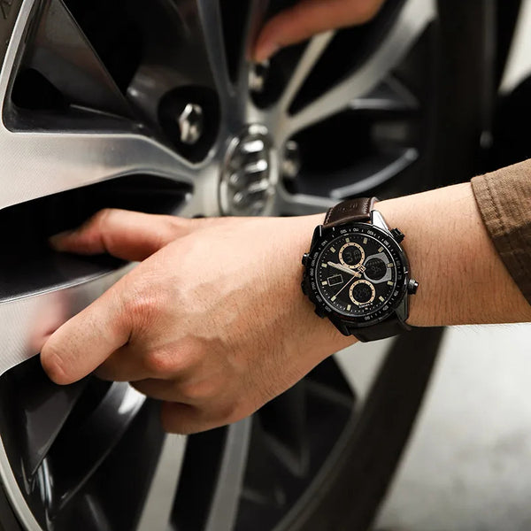 Nuevos relojes de cuero de lujo para hombre, reloj analógico digital de cuarzo resistente al agua para hombre